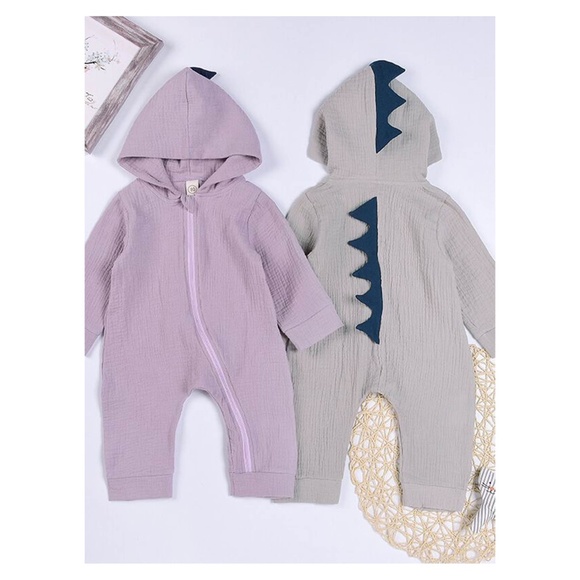 Purple Long Sleeve Dinosaur Jumpsuit Baby Boy Girl - Picture 3 of 7